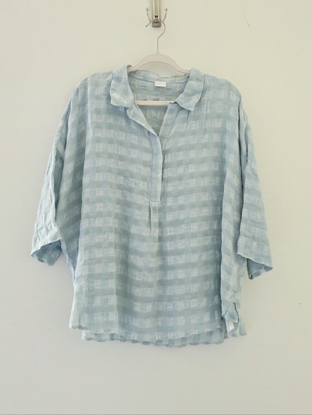 NWOT Poetry Light Blue Cotton Linen Blend Relaxed Fit Blouse Women's Size 18